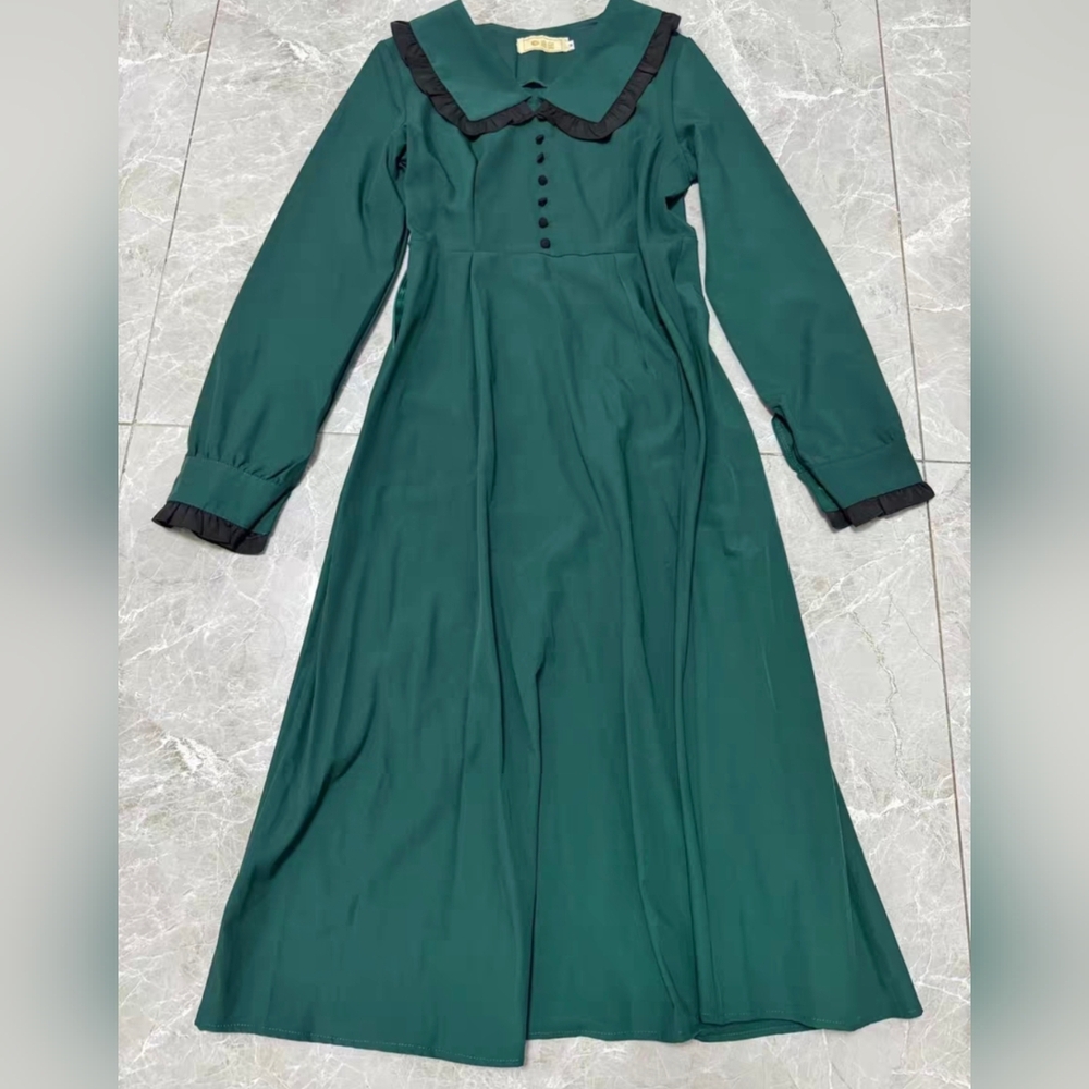 Elegant Green Long Sleeve Dress